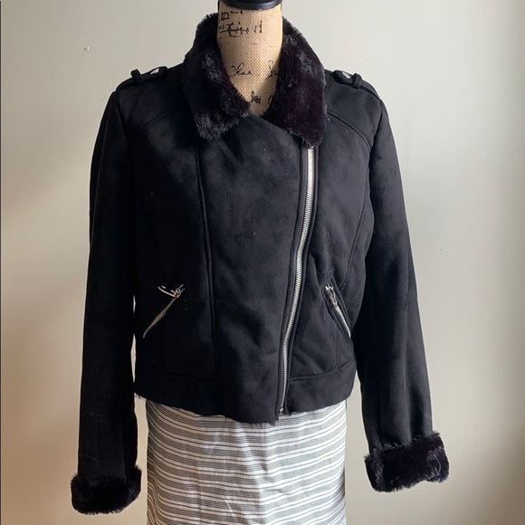 Zara fur-lined and fur-trimmed biker jacket XL - Picture 2 of 12